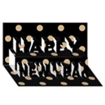 Polka Dots - Tan Brown on Black Happy New Year 3D Greeting Card (8x4)