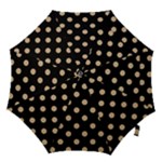 Polka Dots - Tan Brown on Black Hook Handle Umbrella (Medium)