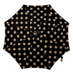 Polka Dots - Tan Brown on Black Hook Handle Umbrella (Large)