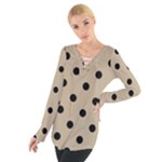 Polka Dots - Black on Khaki Brown Women s Tie Up Tee