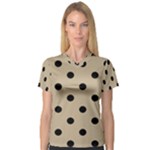 Polka Dots - Black on Khaki Brown Women s V-Neck Sport Mesh Tee