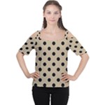 Polka Dots - Black on Khaki Brown Women s Cutout Shoulder Tee