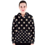 Polka Dots - Khaki Brown on Black Women s Zipper Hoodie