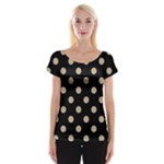 Polka Dots - Khaki Brown on Black Women s Cap Sleeve Top