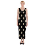 Polka Dots - Khaki Brown on Black Fitted Maxi Dress