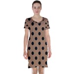 Polka Dots - Black on French Beige Short Sleeve Nightdress