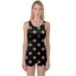 Polka Dots - French Beige on Black One Piece Boyleg Swimsuit