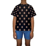 Polka Dots - French Beige on Black Kid s Short Sleeve Swimwear