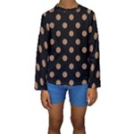 Polka Dots - French Beige on Black Kid s Long Sleeve Swimwear