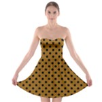 Polka Dots - Black on Golden Brown Strapless Bra Top Dress