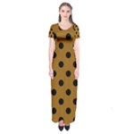 Polka Dots - Black on Golden Brown Short Sleeve Maxi Dress