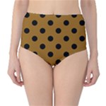 Polka Dots - Black on Golden Brown High-Waist Bikini Bottoms