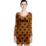 Polka Dots - Black on Brown Long Sleeve Bodycon Dress