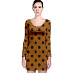 Polka Dots - Black on Brown Long Sleeve Velvet Bodycon Dress