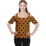 Polka Dots - Black on Brown Women s Cutout Shoulder Tee