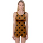 Polka Dots - Black on Brown One Piece Boyleg Swimsuit