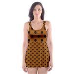 Polka Dots - Black on Brown Skater Dress Swimsuit