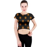 Polka Dots - Brown on Black Crew Neck Crop Top