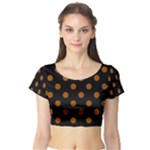 Polka Dots - Brown on Black Short Sleeve Crop Top (Tight Fit)