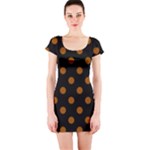 Polka Dots - Brown on Black Short Sleeve Bodycon Dress