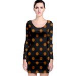 Polka Dots - Brown on Black Long Sleeve Bodycon Dress