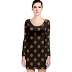 Polka Dots - Brown on Black Long Sleeve Velvet Bodycon Dress