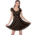 Polka Dots - Brown on Black Cap Sleeve Dress