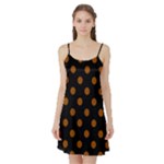 Polka Dots - Brown on Black Satin Night Slip