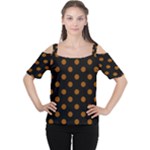 Polka Dots - Brown on Black Women s Cutout Shoulder Tee