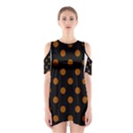 Polka Dots - Brown on Black Women s Cutout Shoulder Dress