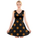 Polka Dots - Brown on Black V-Neck Sleeveless Dress