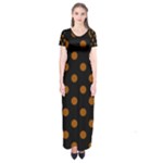 Polka Dots - Brown on Black Short Sleeve Maxi Dress