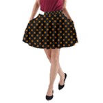 Polka Dots - Brown on Black A-Line Pocket Skirt