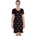 Polka Dots - Brown on Black Short Sleeve Nightdress