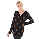 Polka Dots - Chocolate Brown on Black Women s Tie Up Tee