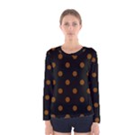 Polka Dots - Chocolate Brown on Black Women s Long Sleeve T-shirt