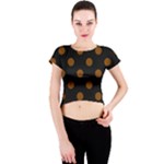 Polka Dots - Chocolate Brown on Black Crew Neck Crop Top