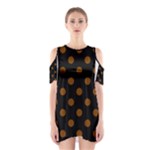 Polka Dots - Chocolate Brown on Black Women s Cutout Shoulder Dress