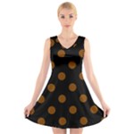 Polka Dots - Chocolate Brown on Black V-Neck Sleeveless Dress