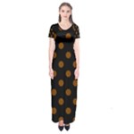 Polka Dots - Chocolate Brown on Black Short Sleeve Maxi Dress