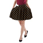 Polka Dots - Chocolate Brown on Black A-Line Pocket Skirt