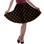 Polka Dots - Chocolate Brown on Black A-line Skater Skirt