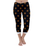 Polka Dots - Chocolate Brown on Black Capri Winter Leggings