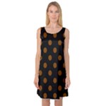 Polka Dots - Chocolate Brown on Black Sleeveless Satin Nightdress