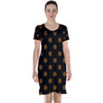 Polka Dots - Chocolate Brown on Black Short Sleeve Nightdress