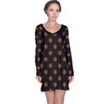 Polka Dots - Chocolate Brown on Black Long Sleeve Nightdress