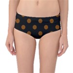 Polka Dots - Chocolate Brown on Black Mid-Waist Bikini Bottoms