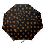 Polka Dots - Chocolate Brown on Black Folding Umbrella