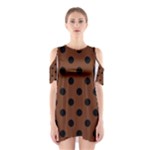 Polka Dots - Black on Auburn Brown Women s Cutout Shoulder Dress