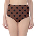 Polka Dots - Black on Auburn Brown High-Waist Bikini Bottoms